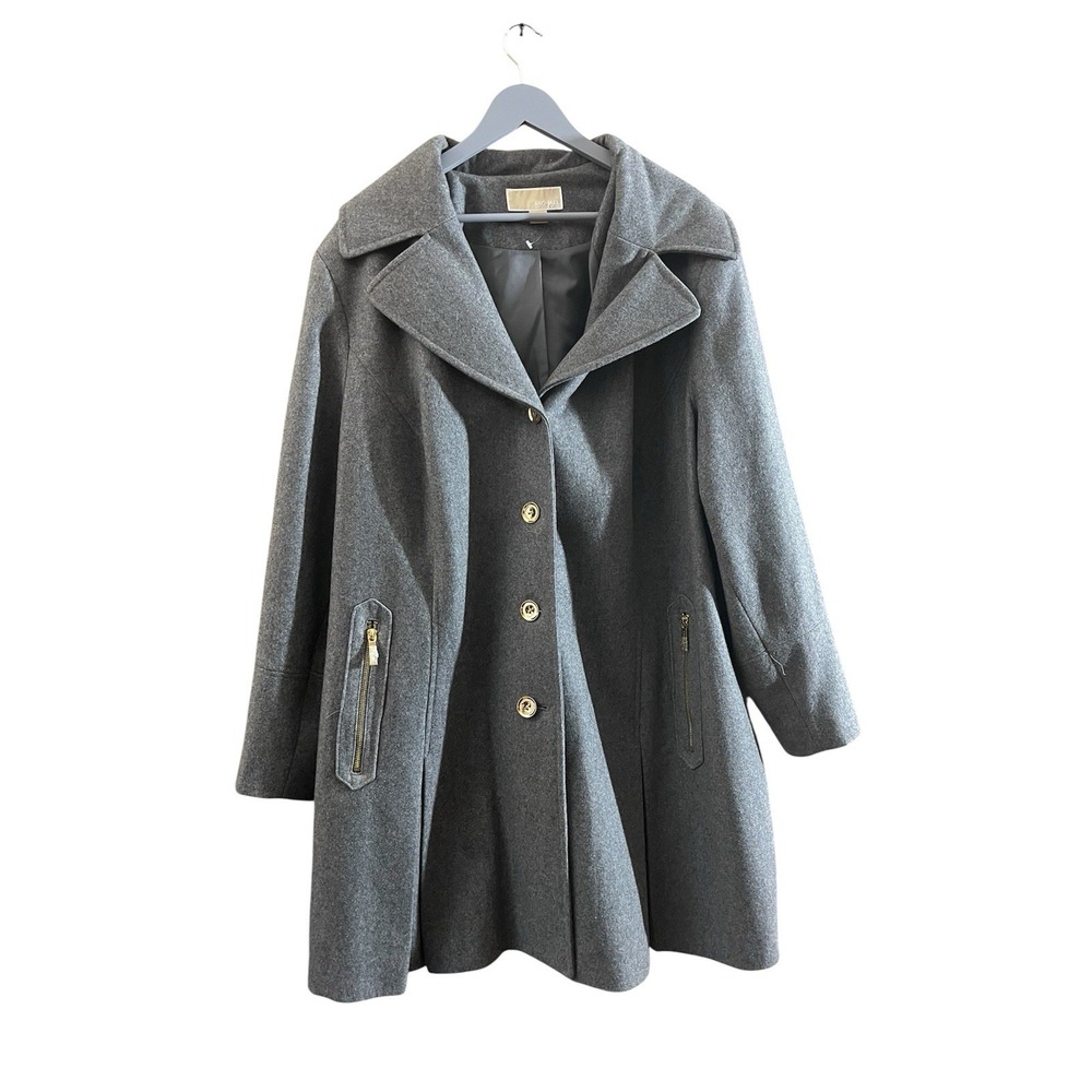 Michael Kors Gray Wool Blend Coat Women's 24W Gold Button Plus Size NWT No Tags